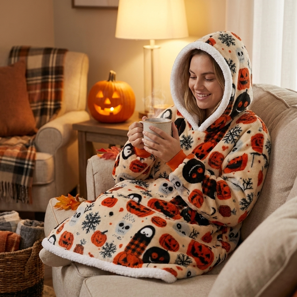 Halloween Pumpkin Wearable Blanket Hoodie