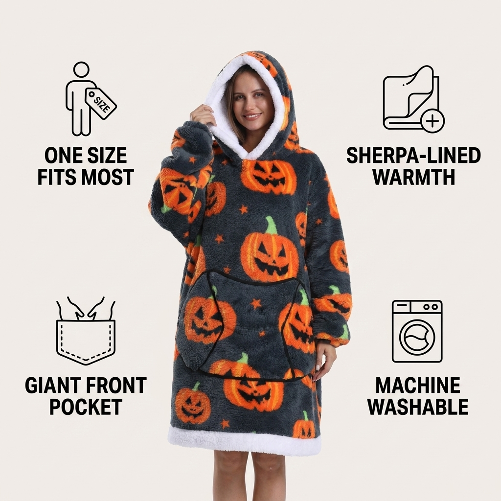Halloween Pumpkin Wearable Blanket Hoodie